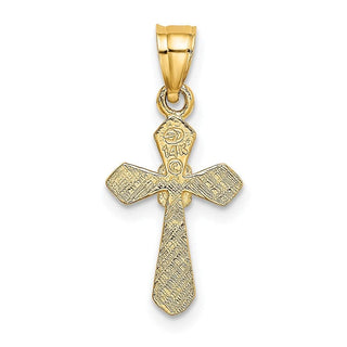 14k Yellow Gold Small Cross with Flower Pendant