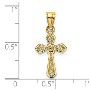 14k Yellow Gold Small Cross with Flower Pendant
