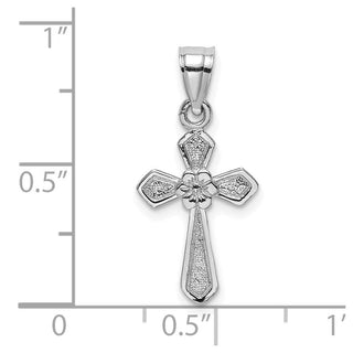 14k White Gold Small Cross with Flower Pendant