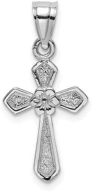 14k White Gold Small Cross with Flower Pendant