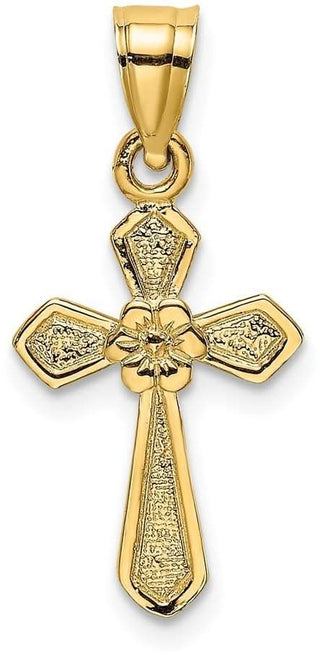 14k Yellow Gold Small Cross with Flower Pendant