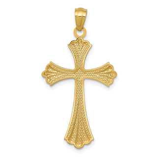 14k Yellow Gold and Rhodium Diamond-Cut Cross Pendant C4480