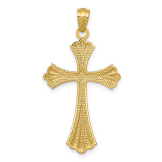 14k Yellow Gold and Rhodium Diamond-Cut Cross Pendant C4480