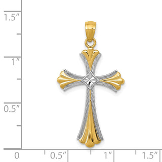 14k Yellow Gold and Rhodium Diamond-Cut Cross Pendant C4480