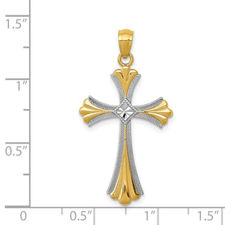 14k Yellow Gold and Rhodium Diamond-Cut Cross Pendant C4480