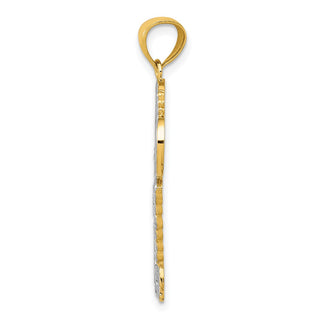 14k Yellow Gold and White Rhodium Polished I Love You Filigree Heart Key Pendant