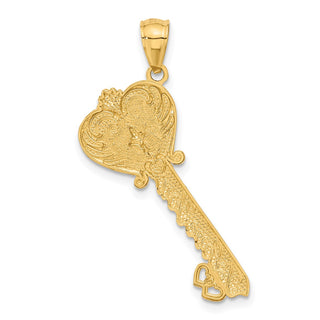 14k Yellow Gold and White Rhodium Polished I Love You Filigree Heart Key Pendant