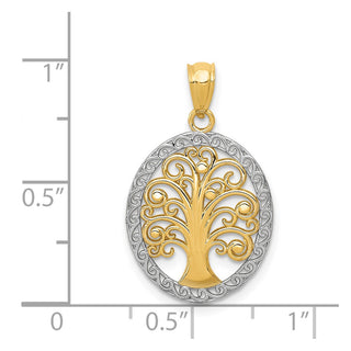 14k Yellow Gold w/ Rhodium Tree of Life Pendant