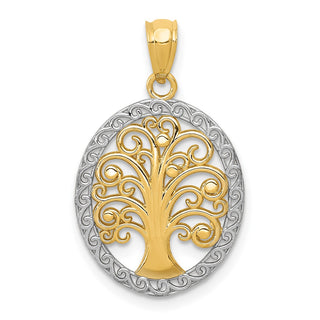 14k Yellow Gold w/ Rhodium Tree of Life Pendant