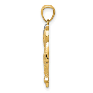 Mens 14k Yellow Gold Rhodium Plated Diamond-Cut Owl Pendant