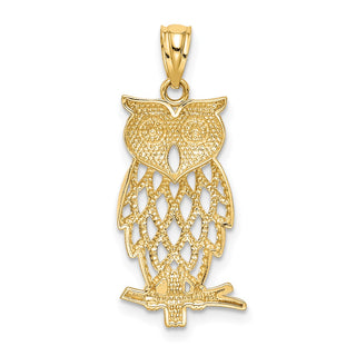 Mens 14k Yellow Gold Rhodium Plated Diamond-Cut Owl Pendant