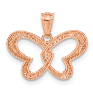 14k Rose Gold With Rhodium Plated Butterfly Pendant