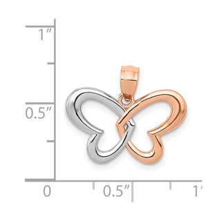 14k Rose Gold With Rhodium Plated Butterfly Pendant