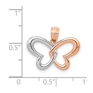 14k Rose Gold With Rhodium Plated Butterfly Pendant