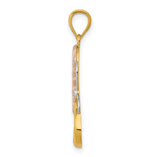 14k Two-tone Gold and Rhodium Butterfly and Hearts Pendant