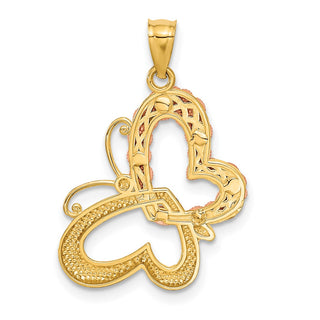 14k Two-tone Gold and Rhodium Butterfly and Hearts Pendant