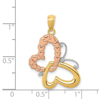 14k Two-tone Gold and Rhodium Butterfly and Hearts Pendant