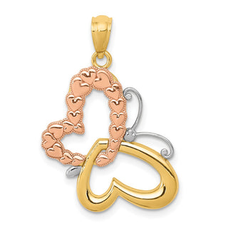14k Two-tone Gold and Rhodium Butterfly and Hearts Pendant
