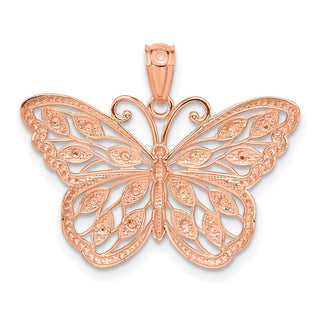 14k Rose Gold Rhodium Plated Diamond-Cut Butterfly Pendant