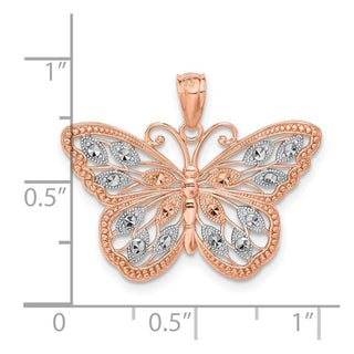 14k Rose Gold Rhodium Plated Diamond-Cut Butterfly Pendant