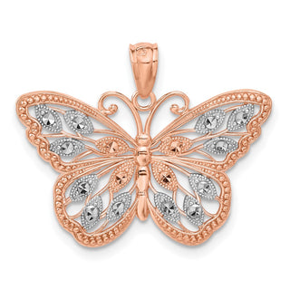 14k Rose Gold Rhodium Plated Diamond-Cut Butterfly Pendant