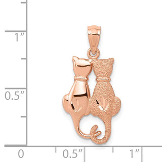 14k Rose Gold Polished and Textured Sitting Cats Pendant