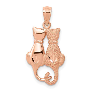 14k Rose Gold Polished and Textured Sitting Cats Pendant