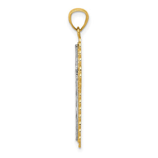 14k Yellow Gold Rhodium Plated Diamond-Cut Cross Pendant
