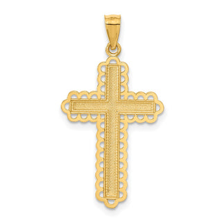 14k Yellow Gold Rhodium Plated Diamond-Cut Cross Pendant