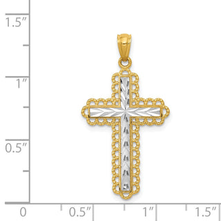 14k Yellow Gold Rhodium Plated Diamond-Cut Cross Pendant