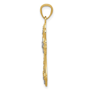 14k Yellow Gold and Rhodium Diamond-Cut Cross Pendant C4511
