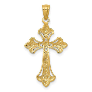 14k Yellow Gold and Rhodium Diamond-Cut Cross Pendant C4511