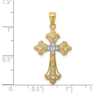 14k Yellow Gold and Rhodium Diamond-Cut Cross Pendant C4511