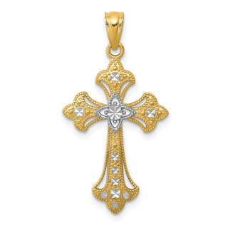 14k Yellow Gold and Rhodium Diamond-Cut Cross Pendant C4511