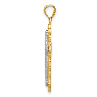 14k Yellow and White Gold Budded Cross Pendant