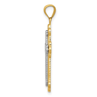 14k Yellow and White Gold Budded Cross Pendant
