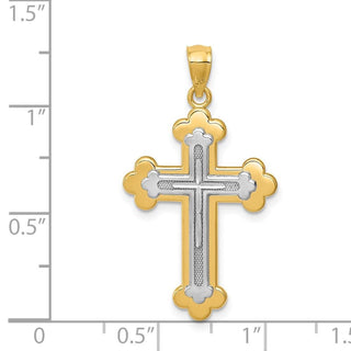 14k Yellow and White Gold Budded Cross Pendant