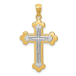 14k Yellow and White Gold Budded Cross Pendant
