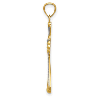 14k Yellow Gold and Rhodium Diamond-Cut Cross Pendant C4515