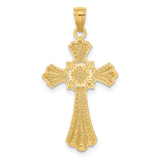 14k Yellow Gold and Rhodium Diamond-Cut Cross Pendant C4515