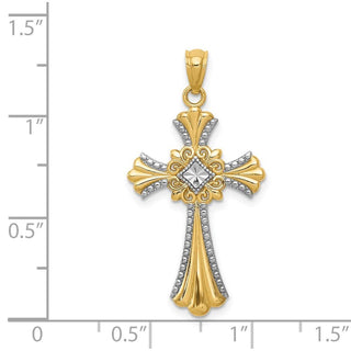 14k Yellow Gold and Rhodium Diamond-Cut Cross Pendant C4515