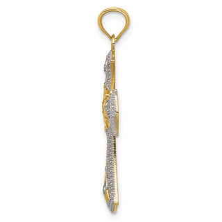 14k Yellow Gold and Rhodium Diamond-Cut Cross Pendant C4516