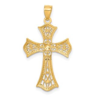 14k Yellow Gold and Rhodium Diamond-Cut Cross Pendant C4516