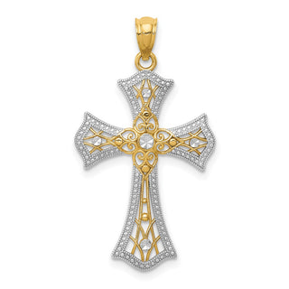 14k Yellow Gold and Rhodium Diamond-Cut Cross Pendant C4516