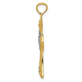14k Yellow Gold and Rhodium Diamond-Cut Cross Pendant C4517