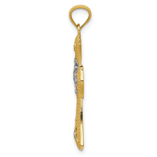 14k Yellow Gold and Rhodium Diamond-Cut Cross Pendant C4517