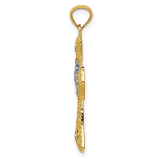 14k Yellow Gold and Rhodium Diamond-Cut Cross Pendant C4517