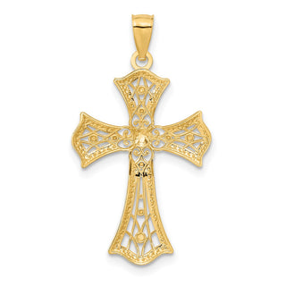 14k Yellow Gold and Rhodium Diamond-Cut Cross Pendant C4517