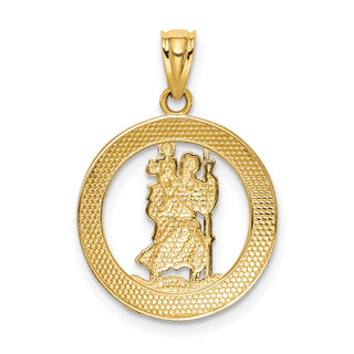 14k Yellow Gold Rhodium Plated St Christopher Pendant C4521