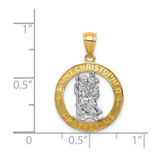 14k Yellow Gold Rhodium Plated St Christopher Pendant C4521
